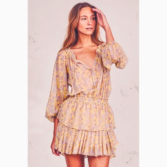 LoveShackFancy Dresses & Skirts - LoveShackFancy Yellow floral Popover Mini Dress - Small